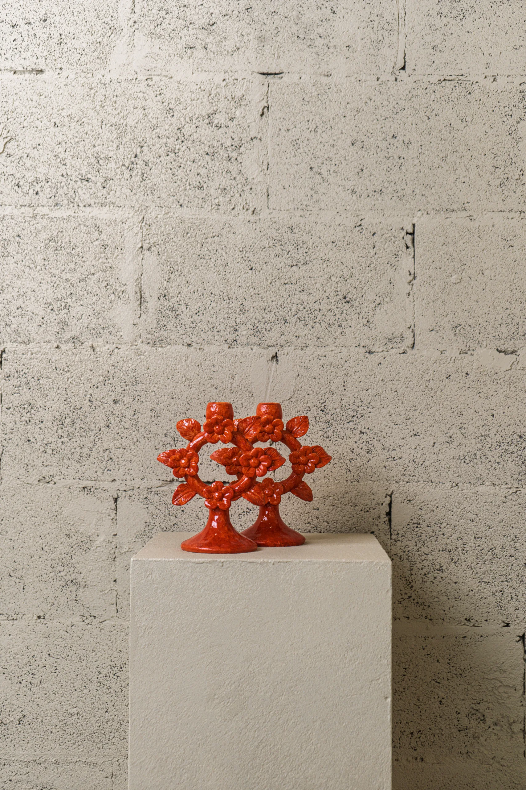 Bougeoir floral rouge – Image 3