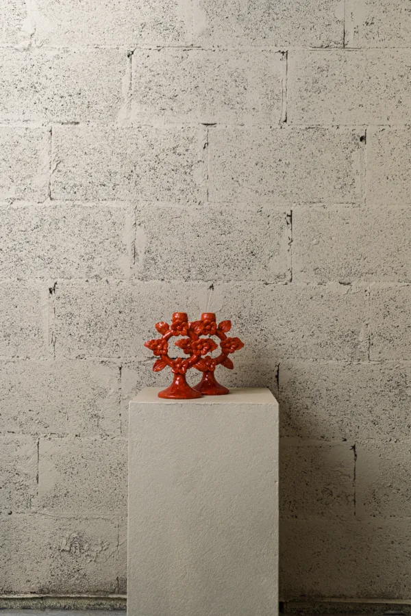 Bougeoir floral rouge