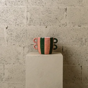 Cache-pot “Double Duo” rayé rose & vert – Image 2