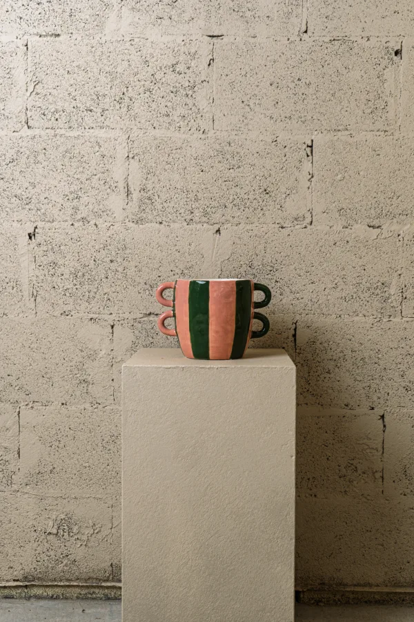 Cache-pot “Double Duo” rayé rose & vert