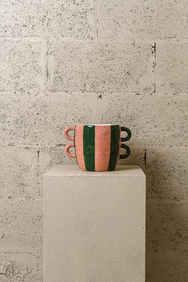 Cache-pot “Double Duo” rayé rose & vert