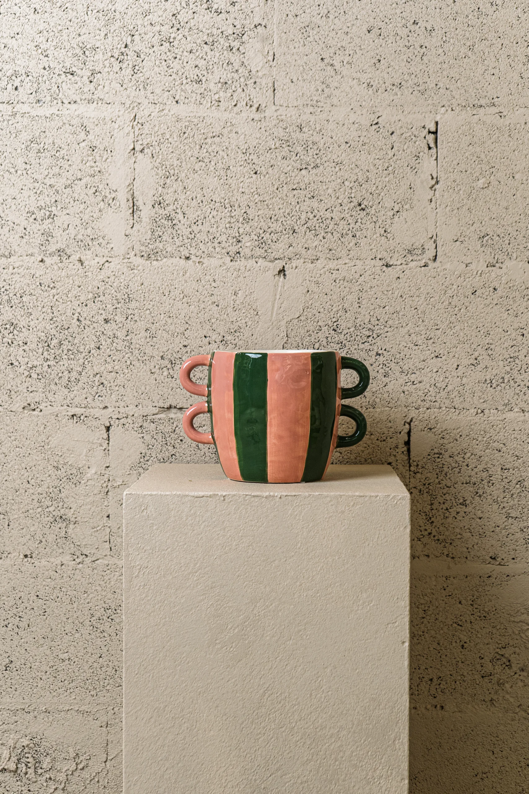 Cache-pot “Double Duo” rayé rose & vert – Image 3