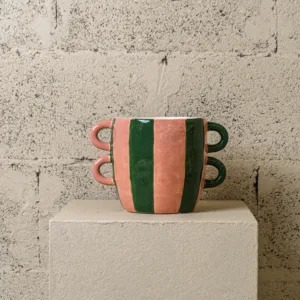 Cache-pot “Double Duo” rayé rose & vert – Image 1