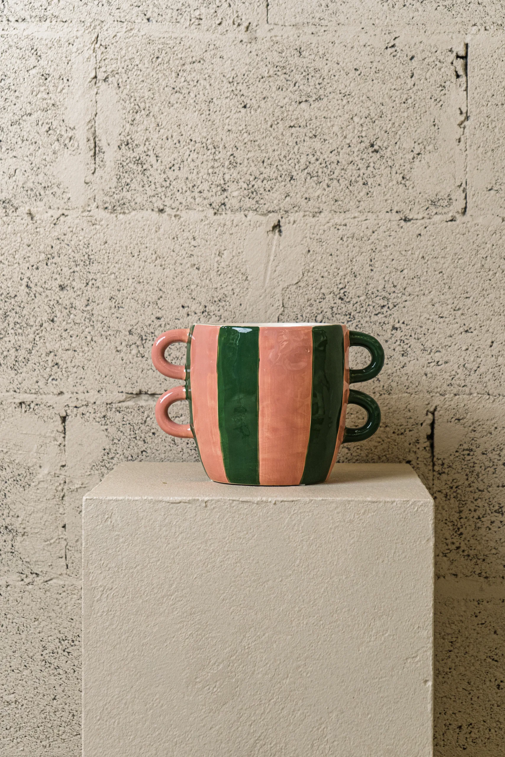 Cache-pot “Double Duo” rayé rose & vert – Image 1